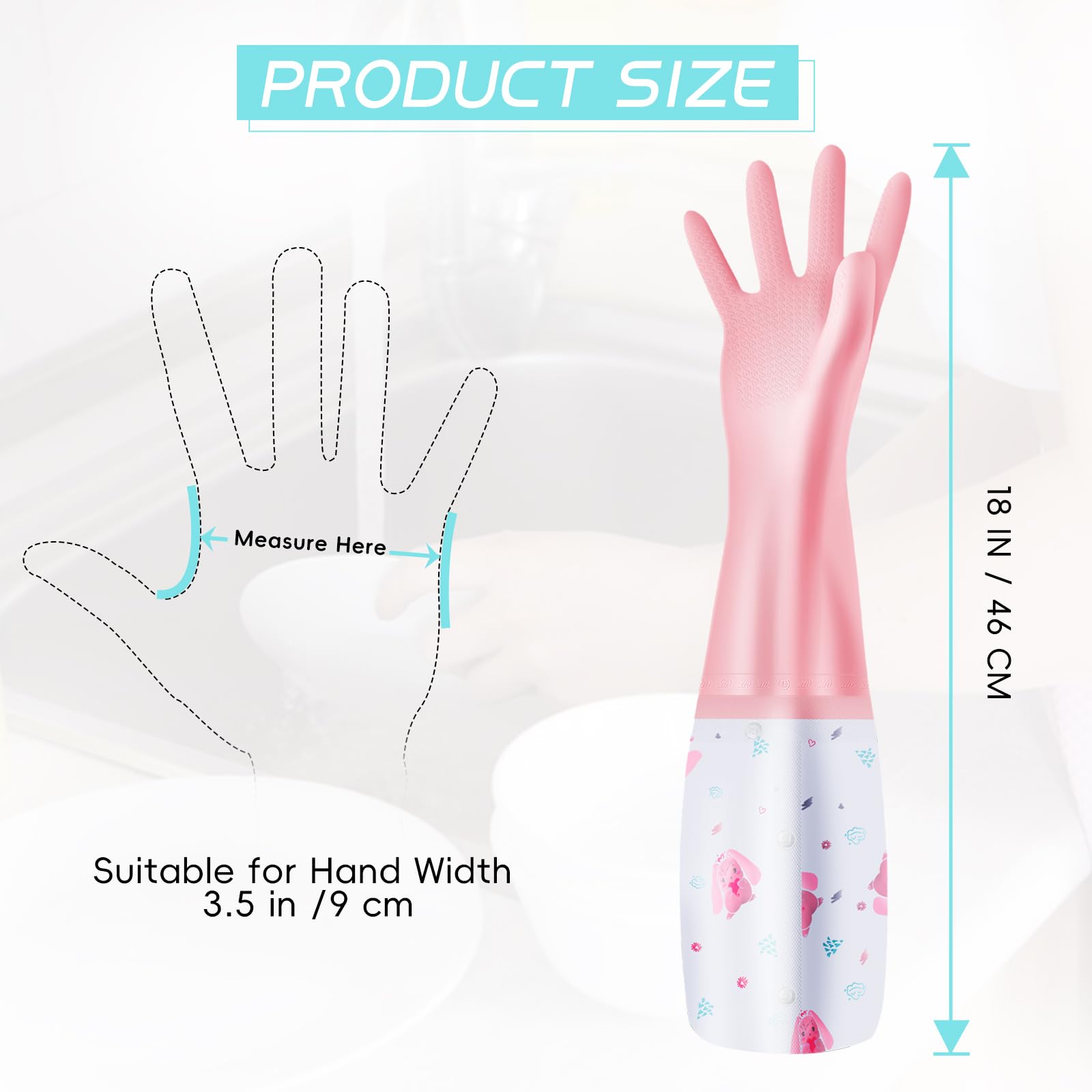XJMWXHFC 3Pcs Reusable Dishwashing Gloves, Waterproof Long Cuff Non-Slip Household Gloves With Cotton Lined For Laundry, Cleaning, Working, Gardening