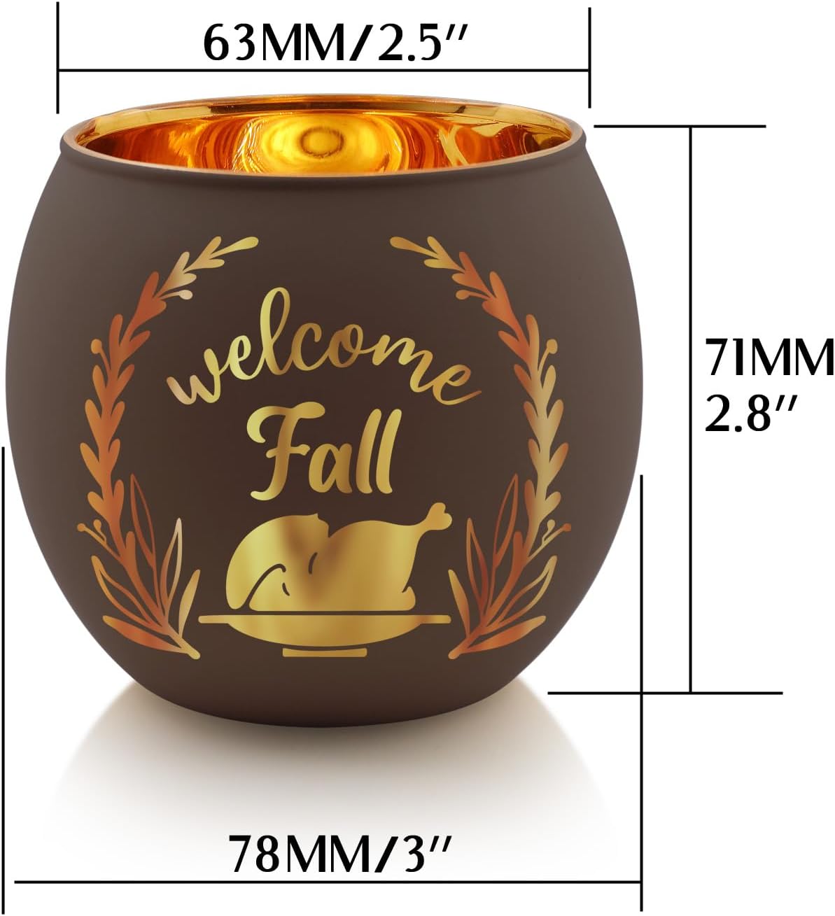 Thanksgiving Votive Candle Holder Set - 6 Glass Holders with Laser Engraved Patterns for Fall Decor