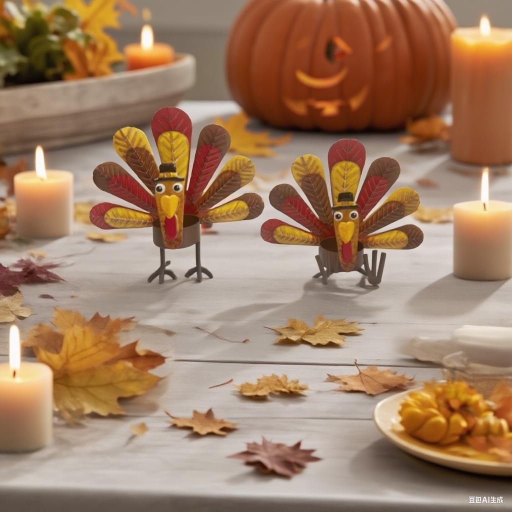Skiennix 6 Pack Metal Turkey Tealight Candle Holders - Perfect for Thanksgiving Table Decor