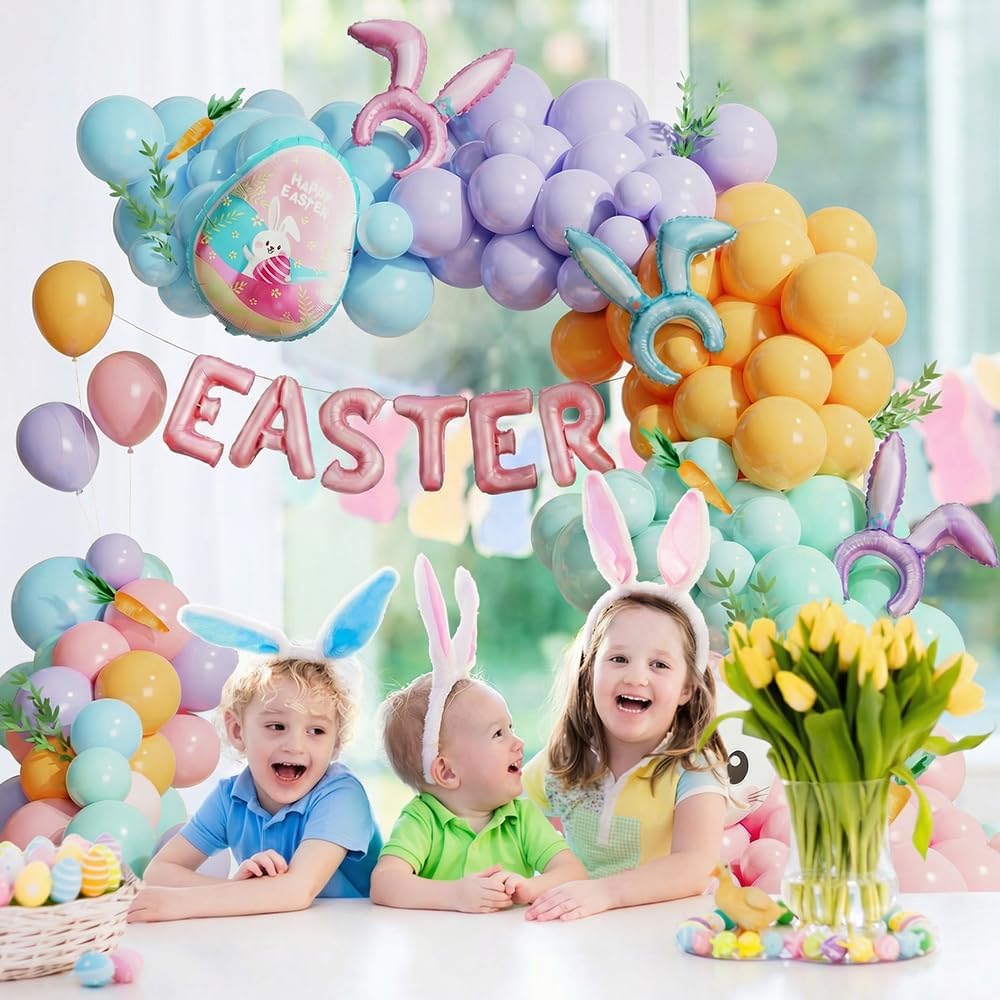 Pastel Balloon Arch Kit by Easter - 145PCS with Bunny Ear Headband & Foil Balloons for Spring Celebrations