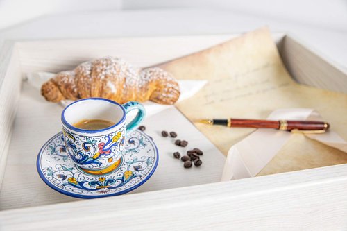 Fima thatsArte.com - Italian Ceramic Espresso Cup & Saucer Ricco Deruta Blu - Hand Painted Cup, Made in Italy Ceramics, Handmade Coffee Cups, Italian Ceramics Deruta, Italian Pottery