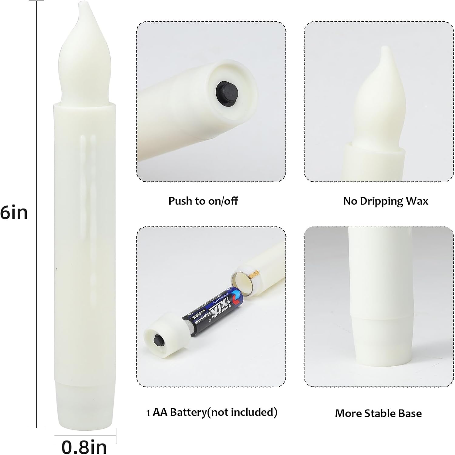 MUMCHASI Flameless Candles - Battery Operated Flickering LED Taper Candlesticks | 6-Inch, 12-Pack for Weddings & Decor