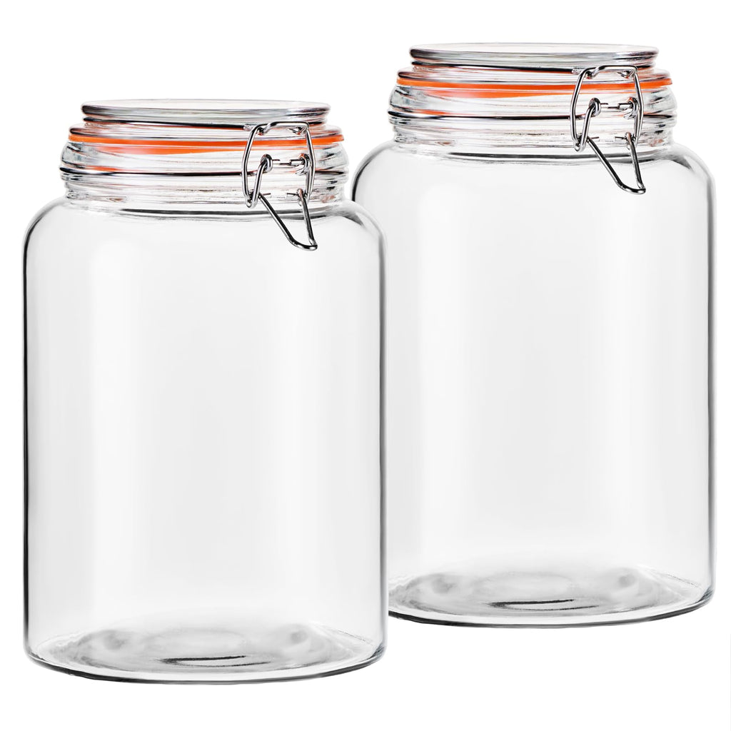 YARWELL 1 Gallon Wide Mouth Glass Jars, Airtight Leakproof Canisters with Lids, Clear Food Storage Containers for Pantry Kitchen, Great for Flour Sugar Rice Dry Goods, Pickling Fermenting, 2 Pack