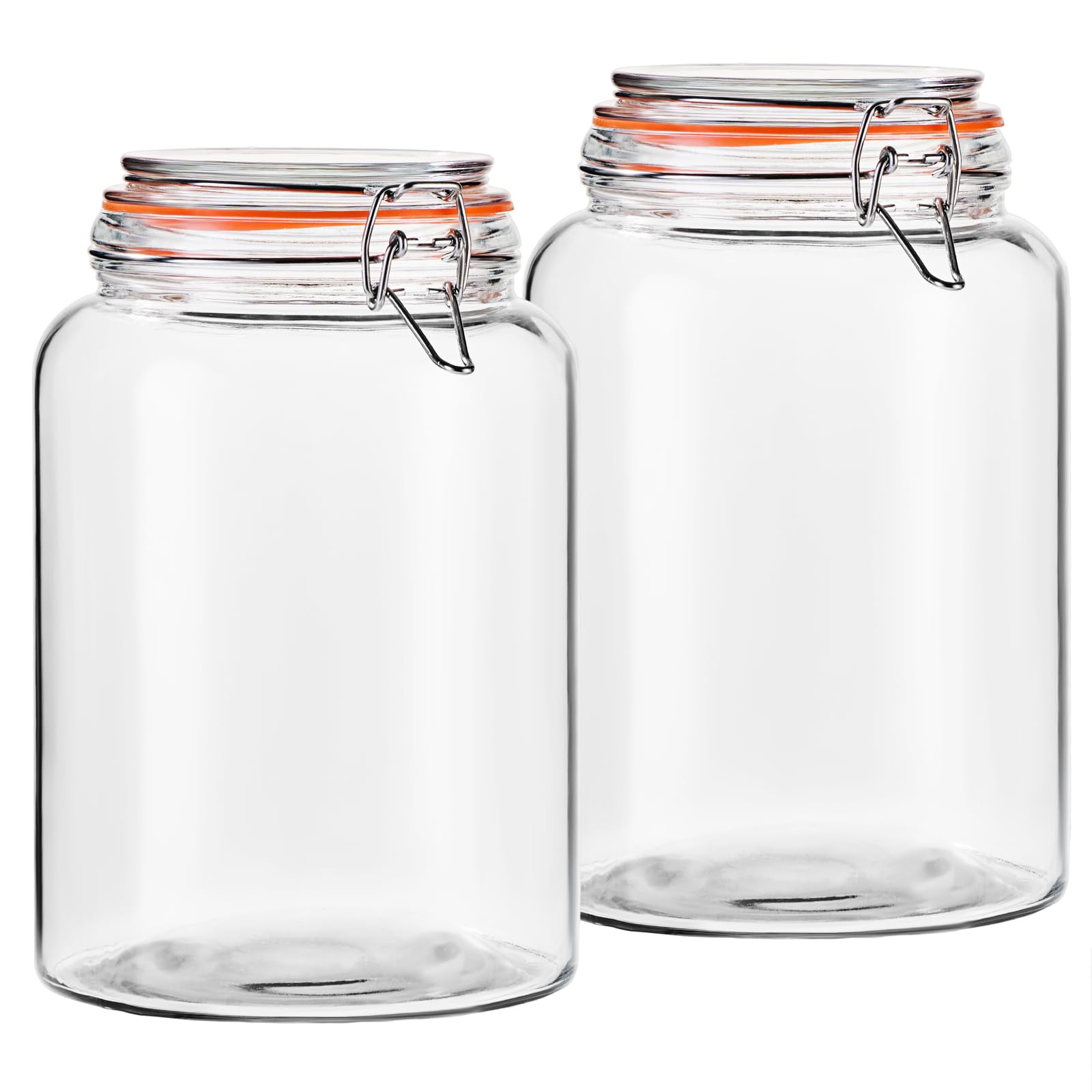 YARWELL 1 Gallon Wide Mouth Glass Jars, Airtight Leakproof Canisters with Lids, Clear Food Storage Containers for Pantry Kitchen, Great for Flour Sugar Rice Dry Goods, Pickling Fermenting, 2 Pack