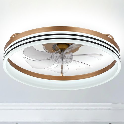 Jenvkoil 20inch Ceiling Fans Lights, Flush Mount Modern Ceiling Fan and Remote Control, 6 Wind Speeds App Control Low Profile Ceiling Fan for Bedroom Living Room 60W (Gold)