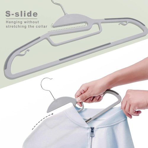 BAGAIL Plastic Hangers - 50 Pack Non-Slip Design with 360° Swivel Hook | Space-Saving Grey Organizers for Shirts & Pants