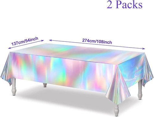 GREATRIL Iridescent Tablecloths - Disposable Rectangle Table Covers for Mermaid & Undersea Parties | 54'' x 108'' - 2 Pack