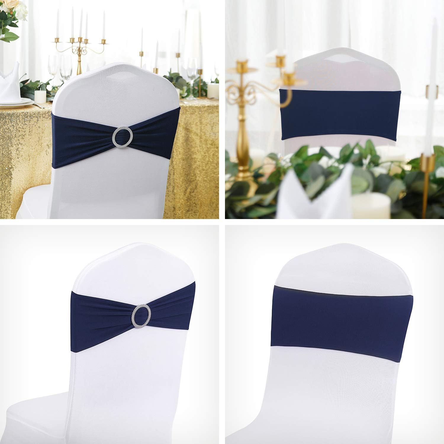 Peomeise Navy Spandex Chair Sashes - 25pcs with Buckle Slider for Elegant Wedding & Party Decor