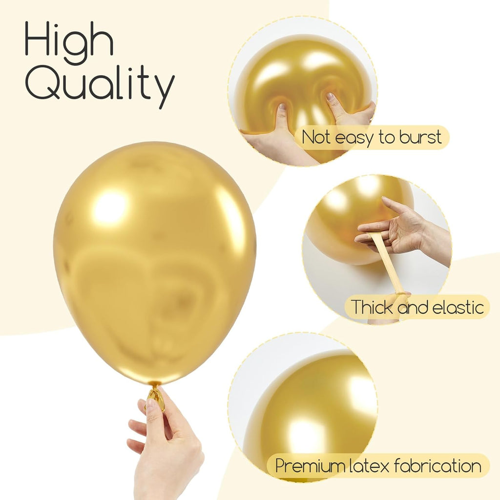 Awenztech Metallic Gold Balloon Arch Kit - 120pcs Chrome Latex Balloons in Various Sizes for Celebrations