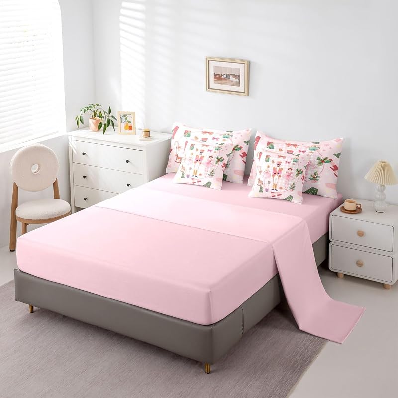 Feelyou 7-Piece Queen Comforter Set with Sheets (Pink/White/Green) - Microfiber Bedding