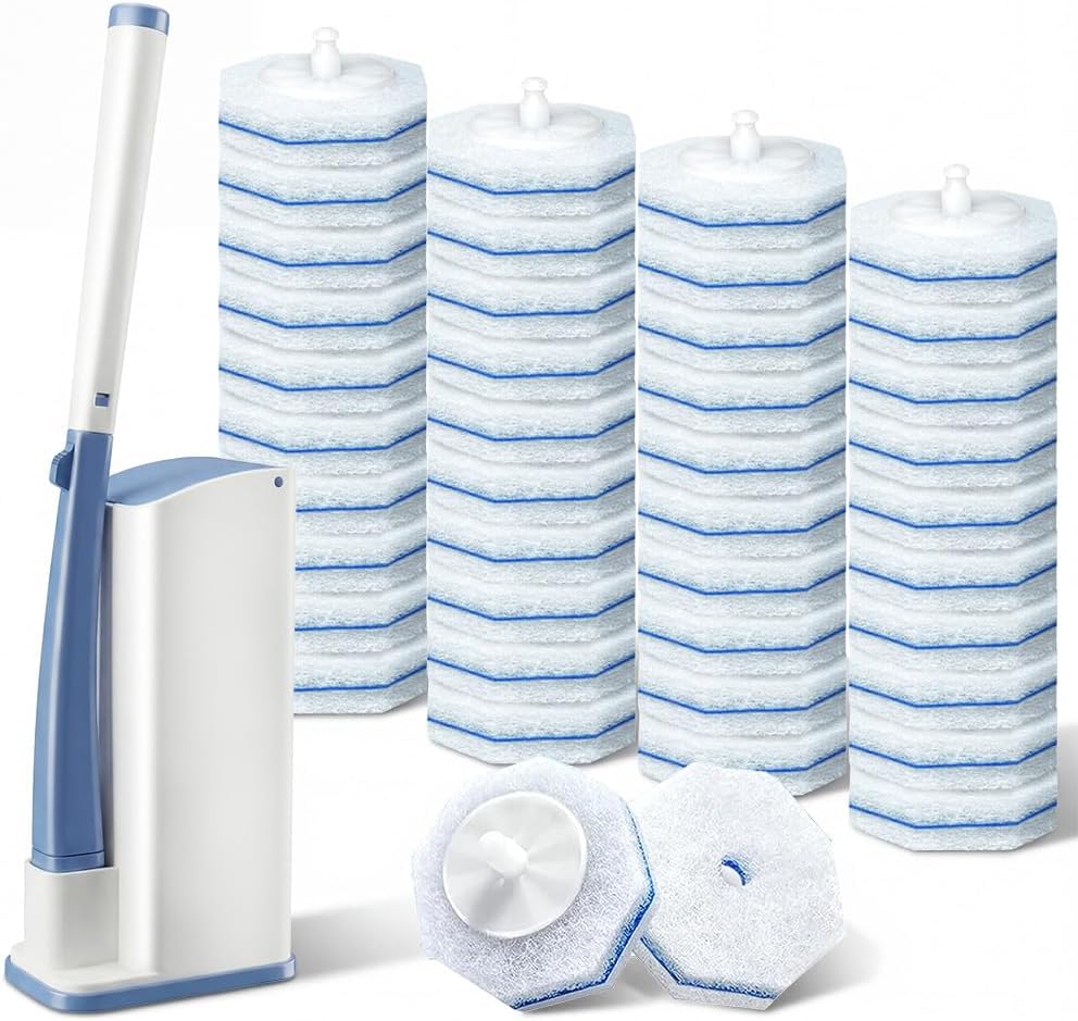 Roundsquare Disposable Toilet Bowl Cleaner - 40 Disinfecting Refill Heads & Wands | Complete Cleaning System