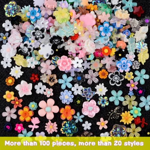 100 Pcs 3D Resin Flower Nail Charms Mixed Floral Studs for DIY Crafts