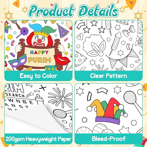Haooryx Jumbo Purim Coloring Poster - 5-in-1 Activity Center