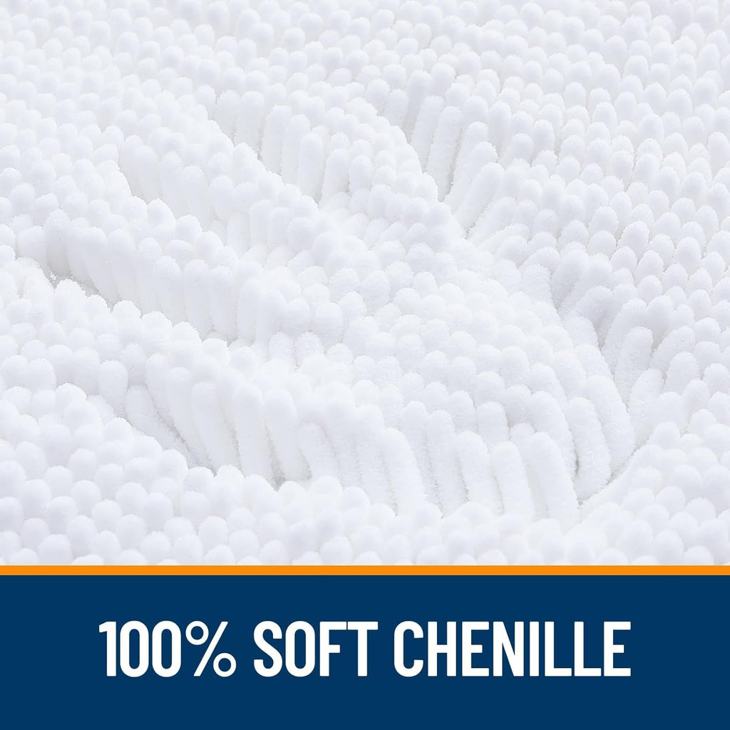 OLANLY U-Shaped Toilet Rugs - Extra Soft, Absorbent Chenille Bath Mat | 24x24, White, Machine Washable