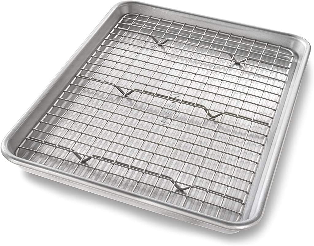 USA Pan Bakeware Quarter Sheet Baking Pan - Nonstick Cooling Rack Set | Durable Metal Design