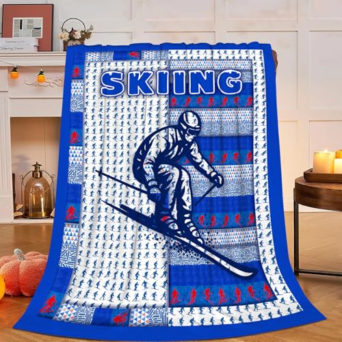 Skiing Fleece Throw Blanket, Soft Plush Flannel Blanket for Sofa, 50"x40"