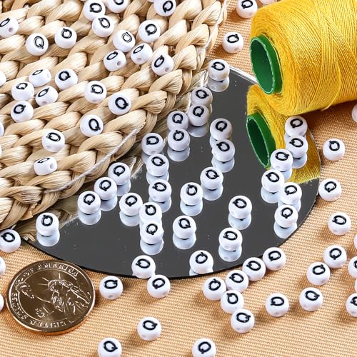 Lejenfo 300pcs Letter Q Beads 4x7mm Flat Round Acrylic Alphabet Beads Bulk