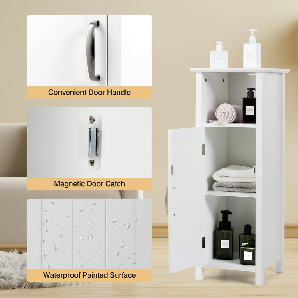 COSTWAY Bathroom Storage Cabinet, Freestanding Narrow Storage Organizer with Open Shelf & Adjustable Shelf, Small Slim Floor Cabinet for Bathroom, Living Room, Entryway, Office, White