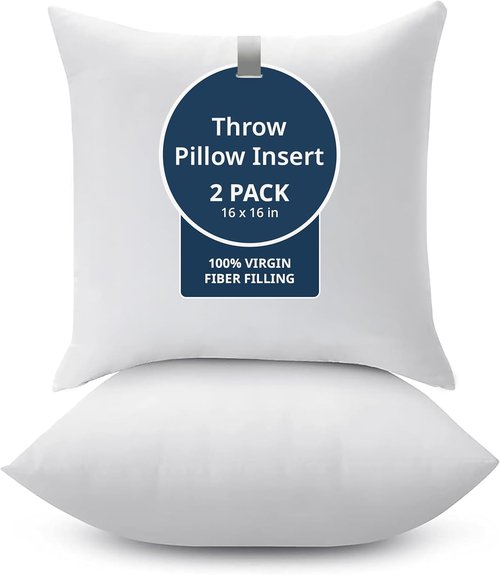 LANE LINEN Throw Pillow Inserts - Pack of 2, 16x16 Decorative Pillow Fillers for Couch - White