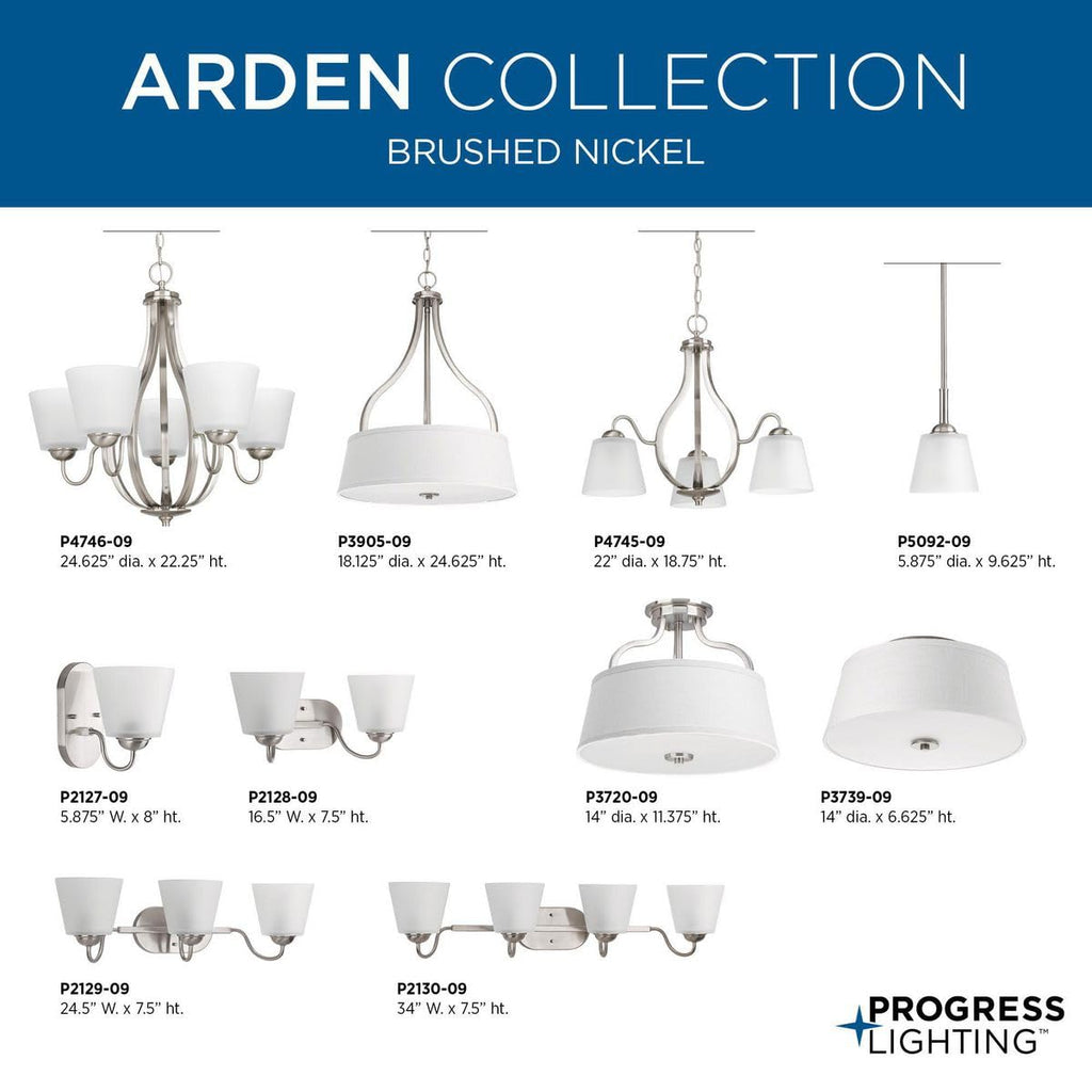 Progress Lighting 2-Light 14" Semi-Flush Convertible, Arden Collection, Indoor, P3720-09, Brushed Nickel