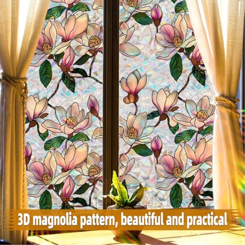 Magnolia Stained Glass Window Film - 17x39.4in Decorative Privacy Cling