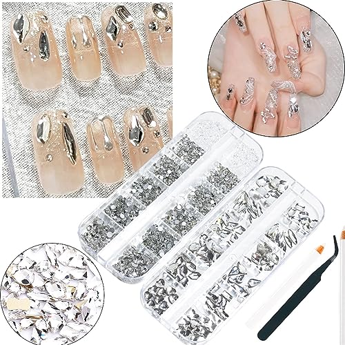 ALOCIAM 2680Pcs White Nail Rhinestones and Crystals for 3D Nail Art
