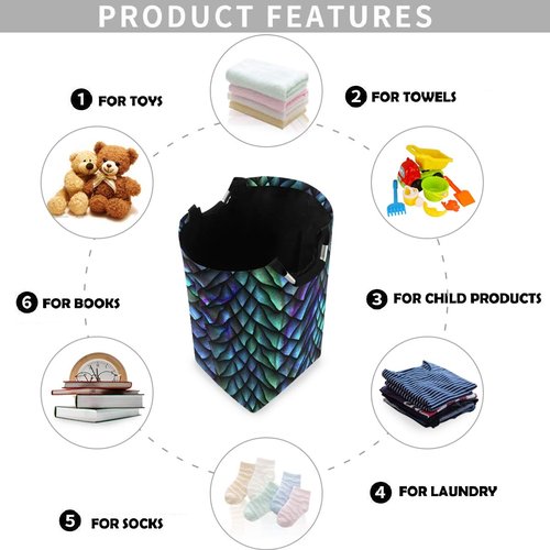 visesunny Collapsible Laundry Basket Cool Dragon Scale 3D Print Large Laundry Hamper Oxford Fabric Dirty Clothes Toy Organizer with Handle For Bathroom Bedroom Kids Room Dorm