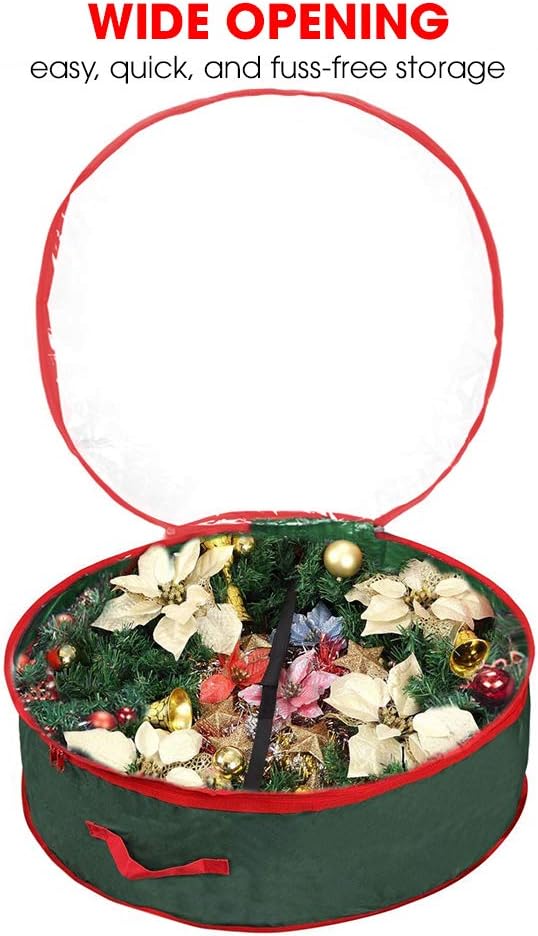 Primode Christmas Wreath Storage Bag 36" - Durable 600D Oxford Container with Clear Window for Easy Holiday Storage (Green)