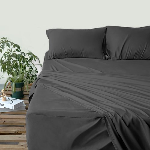 Moonsea Deep Pocket Twin Sheets Set for Kids Air Mattress - Extra Deep Pocket Twin Sheet Sets - 4 Piece Bed Set Fade Resistant Fits 16in to 24in Pillow Top Air Bed Mattress (Black)