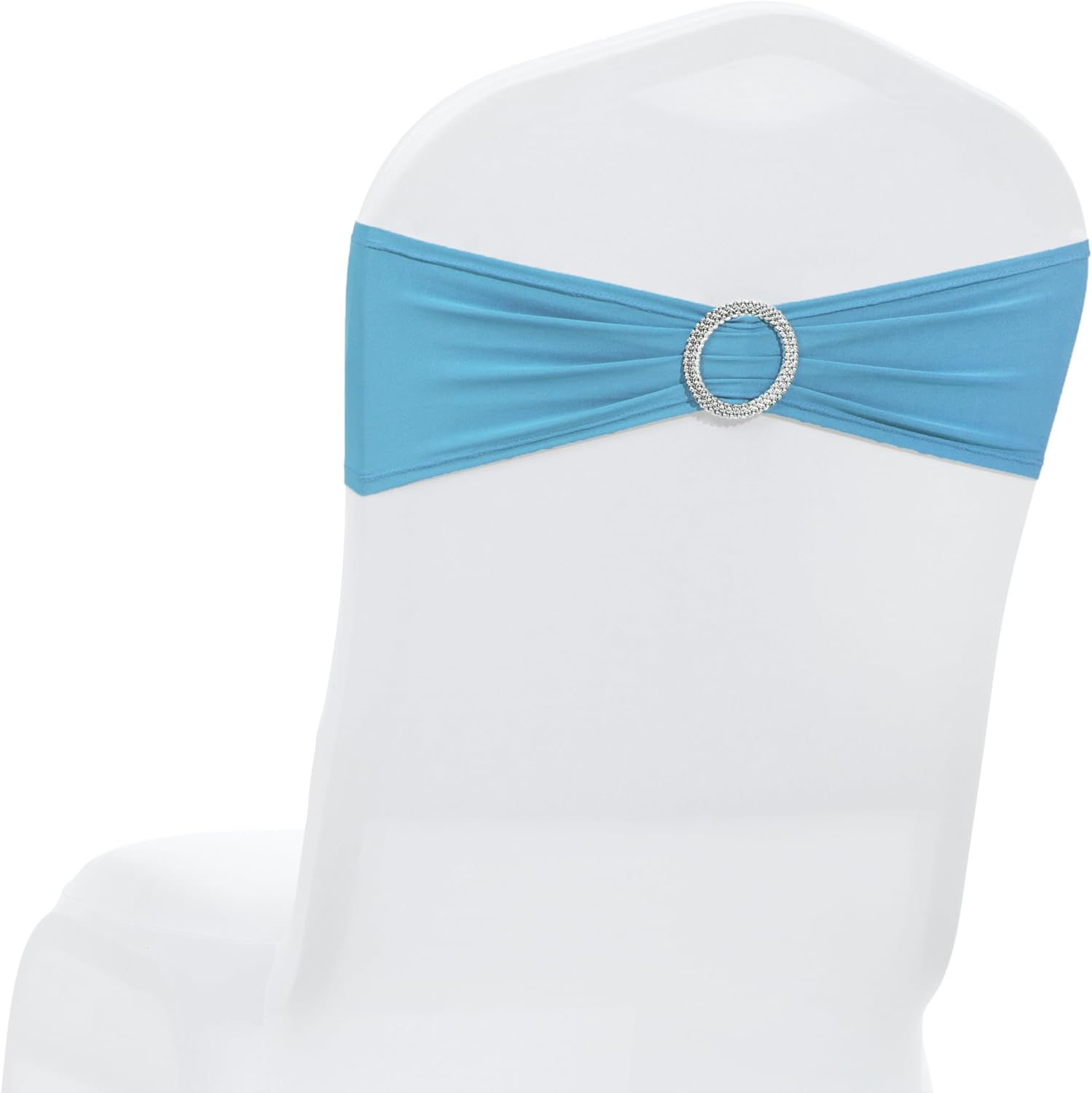 MDS Spandex Chair Sashes - Premium Stretch Covers with Buckle Slider for Weddings & Events | Blue, Pack of 75