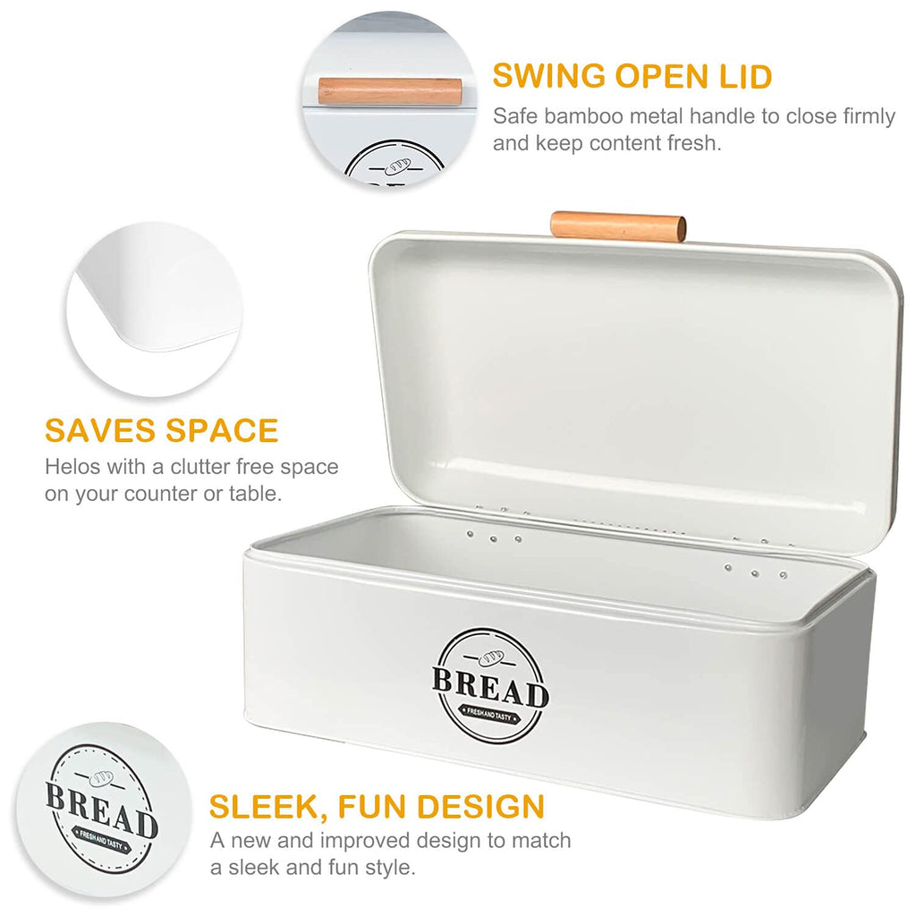 SOTECH Large White Bread Box with Lid,Farmhouse Bread Box in White Metal Extra Large Bread Storage Container for Kitchen Countertop and Room Decor