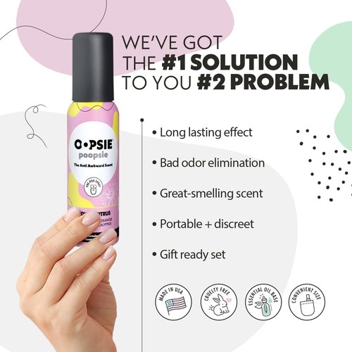 OOPSIE POOPSIE - Flower Citrus - Before & After You Go Toilet Spray 2oz - Portable Odor Eliminator - 4 Pack