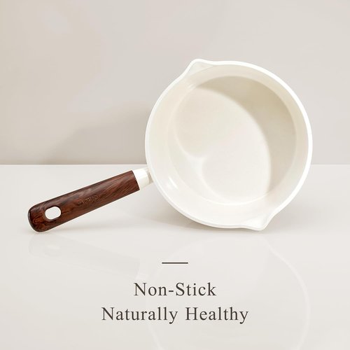 CAROTE Nonstick Saucepan Set - 2QT & 3QT Ceramic Pots with Lid & Ladle | Easy to Clean, Induction Compatible, PFAS Free, White