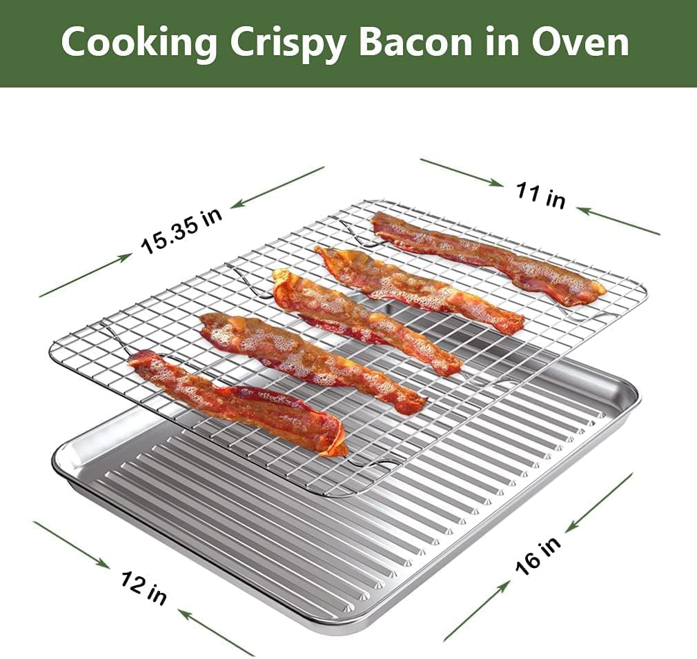 ROTTAY Baking Sheet Set - Stainless Steel Cookie Pans with Cooling Racks | Heavy Duty, Nonstick, 16 x 12 Inches