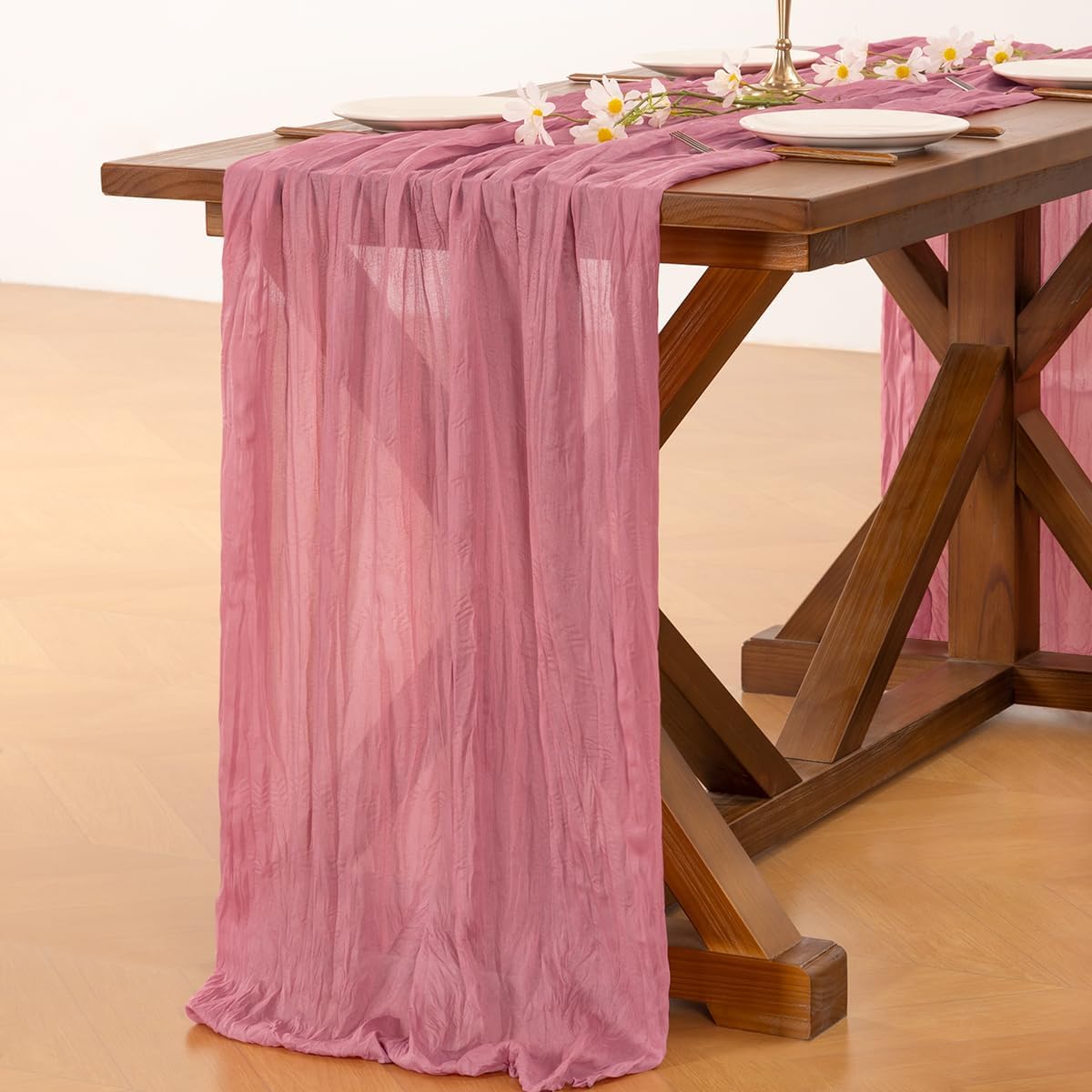 Socomi Cheesecloth Table Runner - 10pcs Mauve Boho Rustic 120 Inch for Weddings & Events