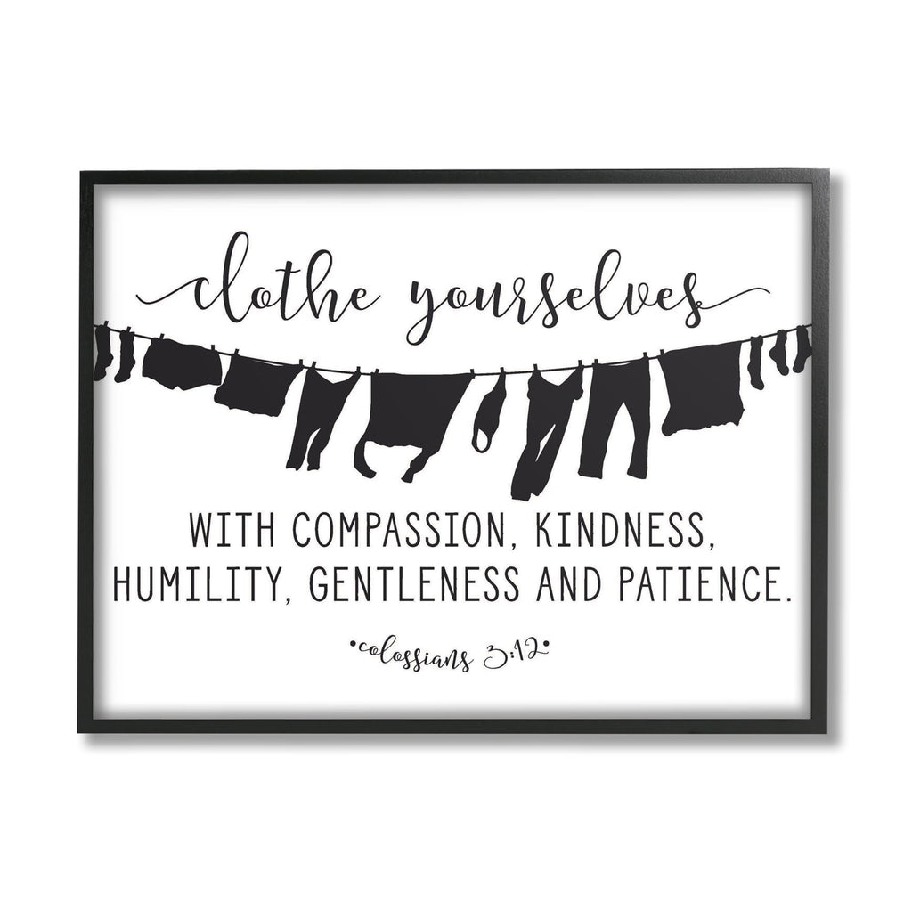 Stupell Industries Clothe Yourselves with Compassion Clothesline Black Framed Wall Art, 16 x 20, Multi-Color