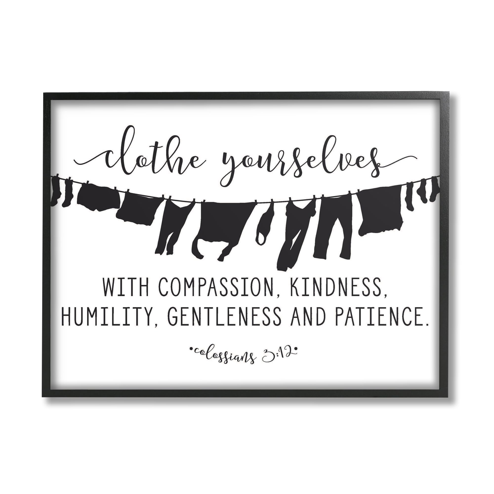 Stupell Industries Clothe Yourselves with Compassion Clothesline Black Framed Wall Art, 16 x 20, Multi-Color