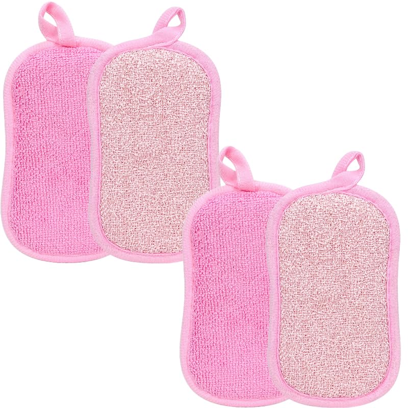 Double-Sided 8-Shape Scrub Sponges - Non-Scratch Kitchen Dish Scrubber (Pink, 4-Pack)