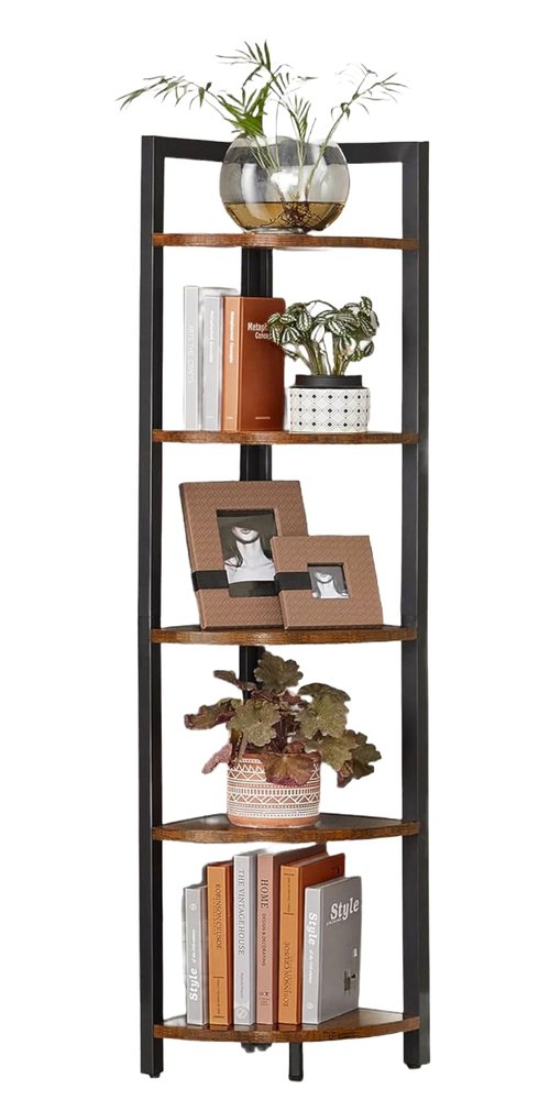 VASAGLE Corner Shelf, 5 Tier Bookshelf, Tall Corner Storage Shelves, Plant Stand for Living Room, Bedroom, Bathroom, Home Office, Rustic Brown and Black ULLS803B01