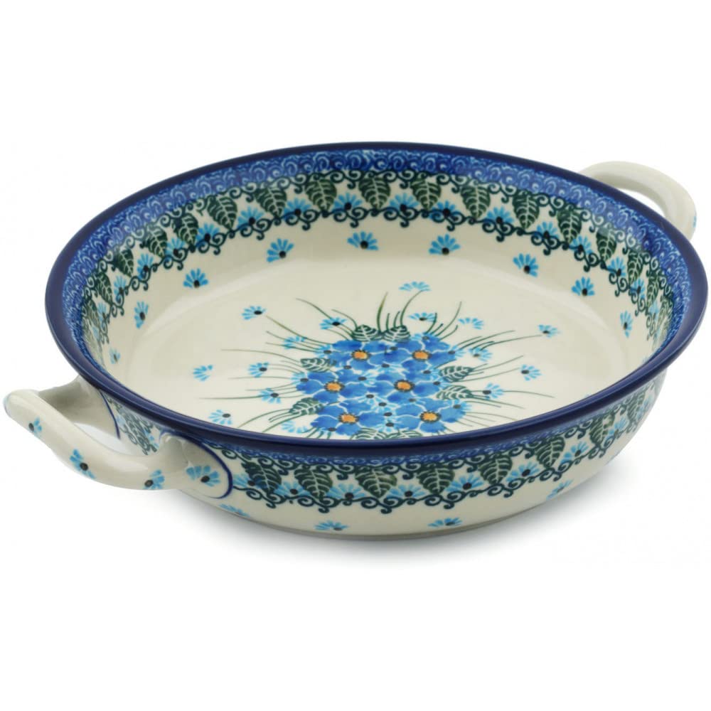 Polish Pottery Round Medium Baker with Handles made by Ceramika Artystyczna (Forget Me Not)