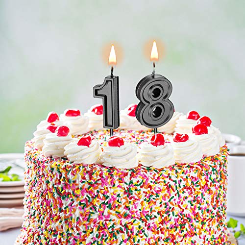 18th Birthday Cake Candles - Black Numeral Decoration Set