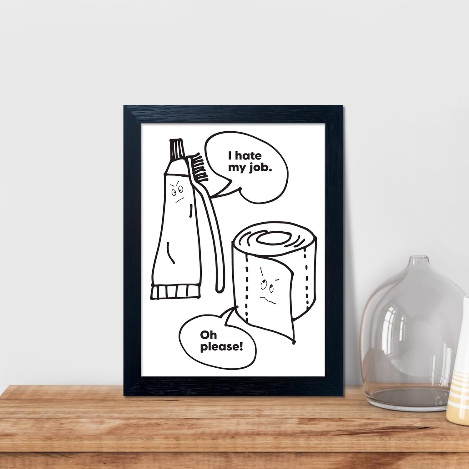 Regine Switzerland Black and White Bathroom Wall Art - Funny Quote Canvas Print | Framed Decor