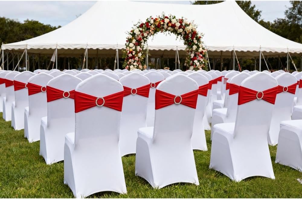 Spandex Red Chair Sashes by [Brand Name] - 50 Pack Elegant Chair Bands for Wedding & Party Decor
