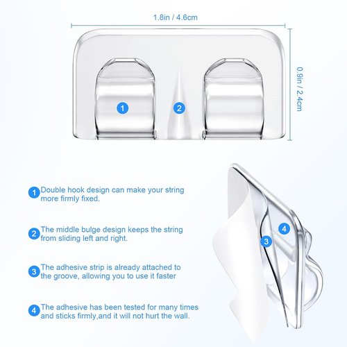 Hetyue Outdoor Light Clips - Clear Heavy-Duty Hooks for String Lights | 20-Pack, Waterproof & UV-Resistant