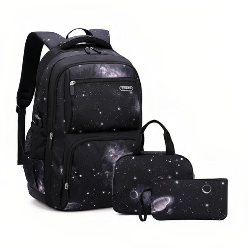 3Pcs Galaxy Kids Backpack Set for Boys with Insulated Lunch Bag, Water-resistant Boys Backpacks for School Capacity Elementary Bookbags, 3 Pieces-Galaxy-Black
