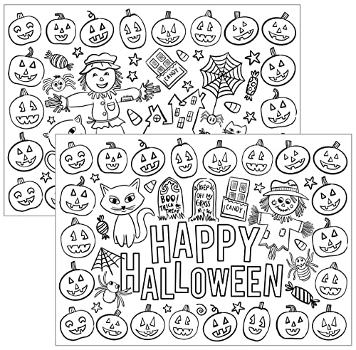 Halloween Color-Your-Own Reversible Disposable Paper Place Mats - 22 Count, 14x10 Inches
