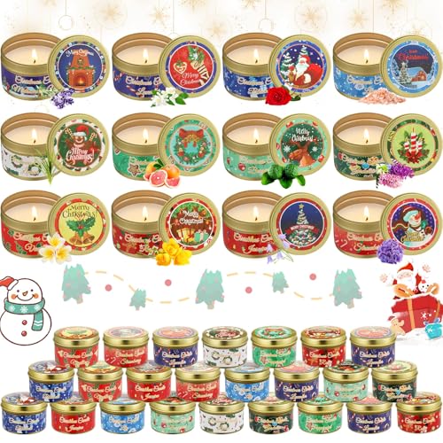 MTLEE 24 Pcs Christmas Scented Soy Candles Set - Gold