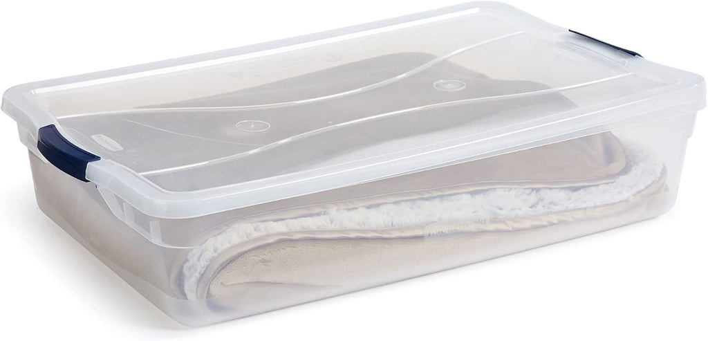 Rubbermaid Cleverstore 42 Quart Stackable Storage Bins - Clear Plastic with Lids | 4 Pack for Garage & Closet