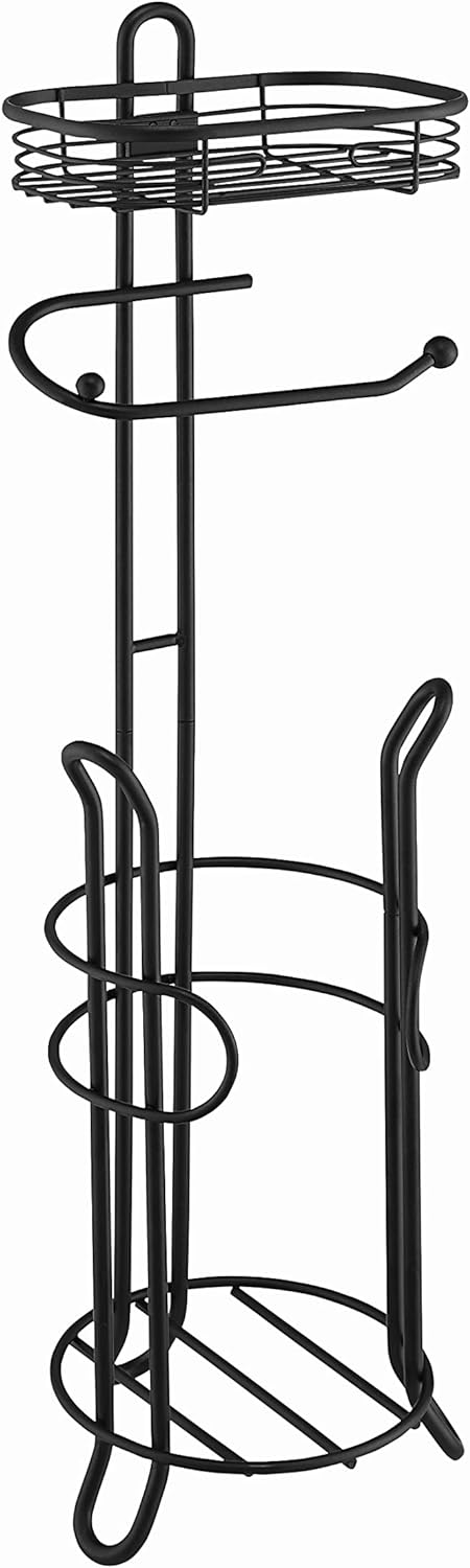 SunnyPoint Toilet Tissue Paper Holder - Heavyweight Storage Stand with Reserve for Mega Rolls | Black