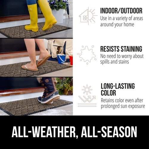 GORILLA GRIP Waterproof All-Season WeatherMAX Doormat - 35x23 Natural Rubber, Stain & Fade Resistant, Easy Clean Latte Quatrefoil
